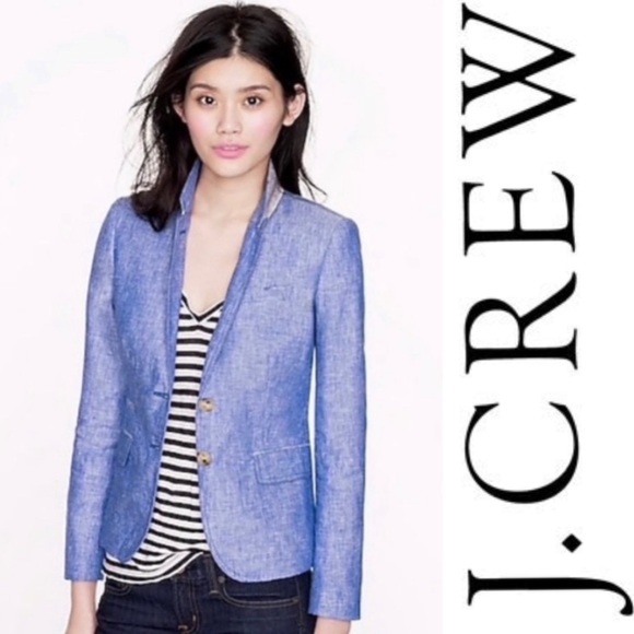 J.CREW Linen Single Breasted Indigo Chambray Schoolboy Blazer 4